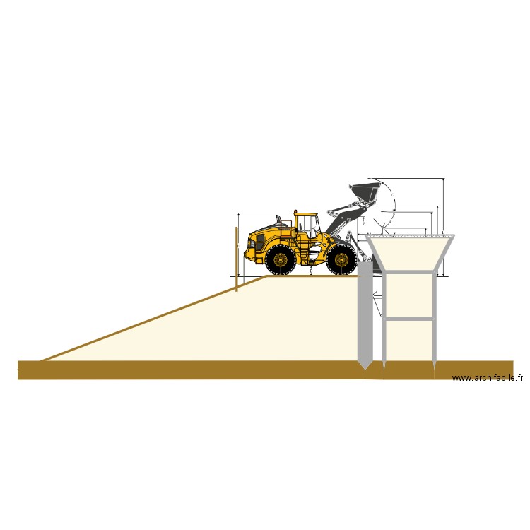 Mur rampe en coupe avec butée 5.4m. Plan de 4 pièces et 75 m2