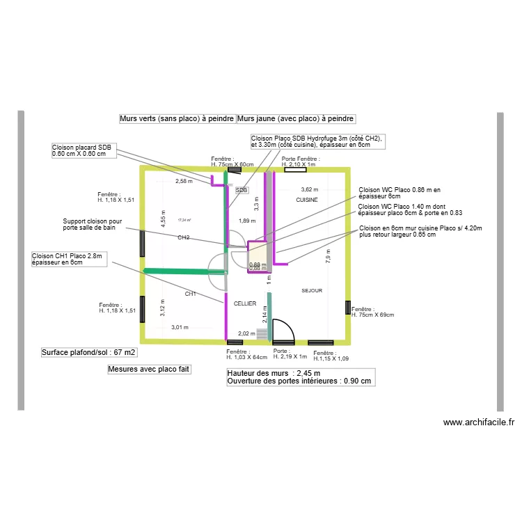 Pibrac Maison Mur & Fen&ecirc;tres pour peinture. Plan de 