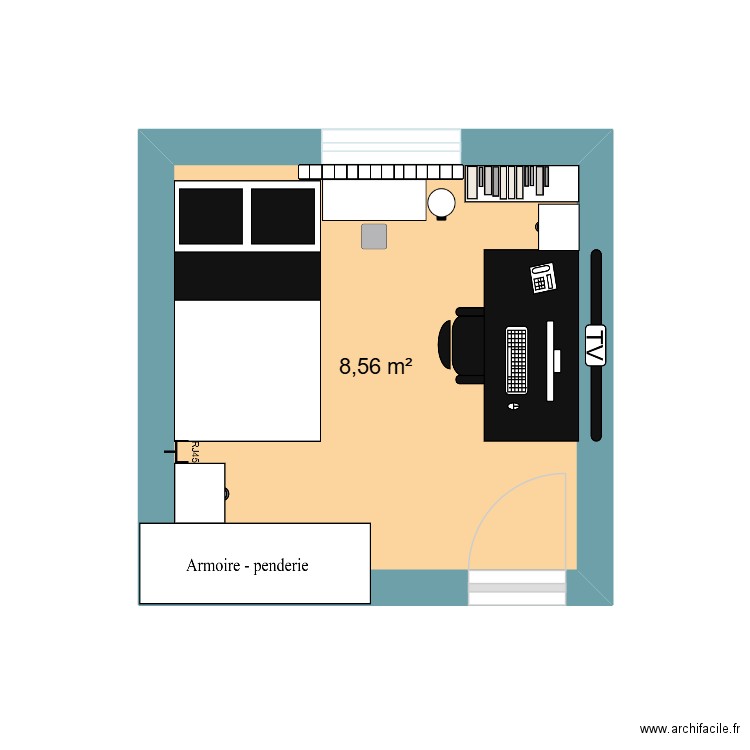 Ma chambre. Plan de 1 pièce et 9 m2