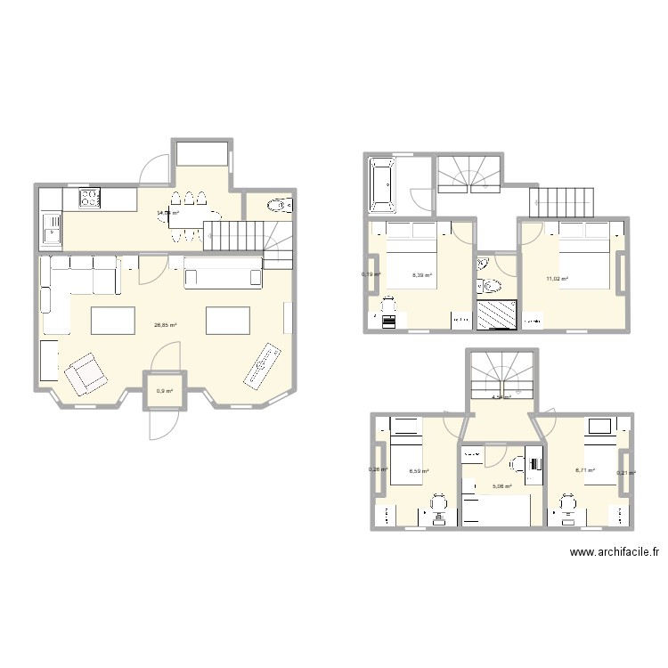 Cottage layout no extension. Plan de 12 pièces et 85 m2