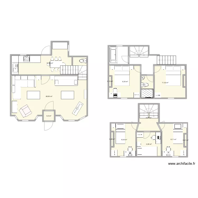 Cottage layout no extension. Plan de 