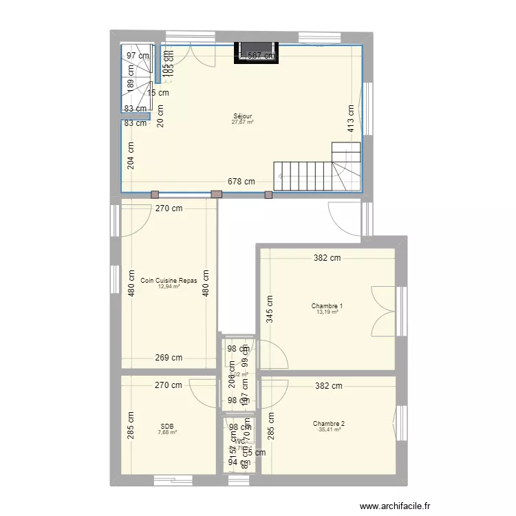 Pallud Etage 1 apr&egrave;s travaux. Plan de 