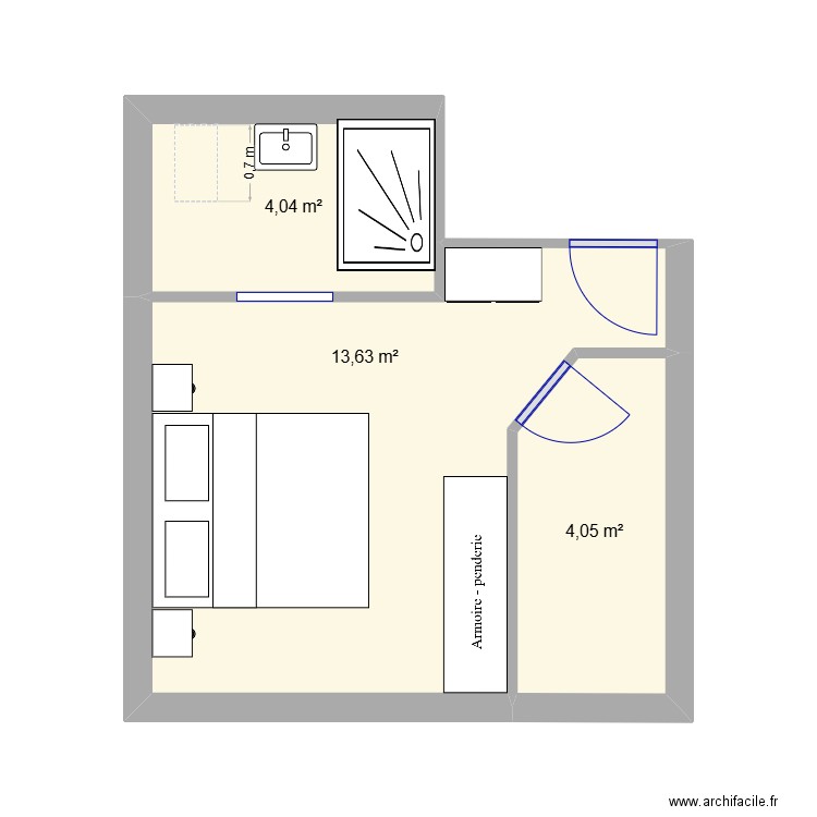 chambre parental 2. Plan de 3 pièces et 22 m2