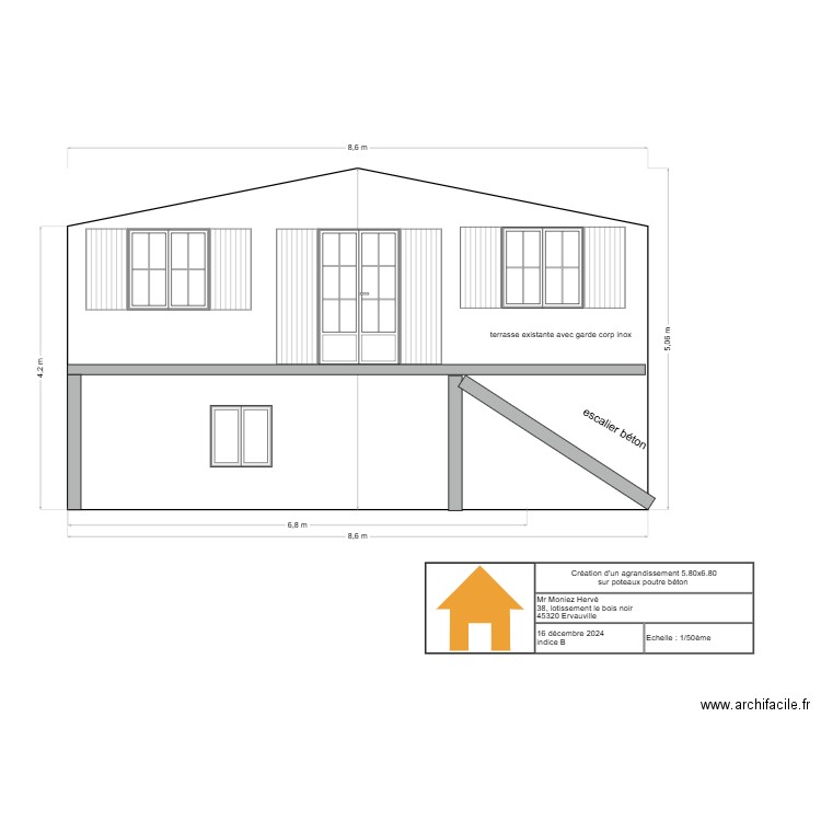 facade ouest. Plan de 0 pièce et 0 m2