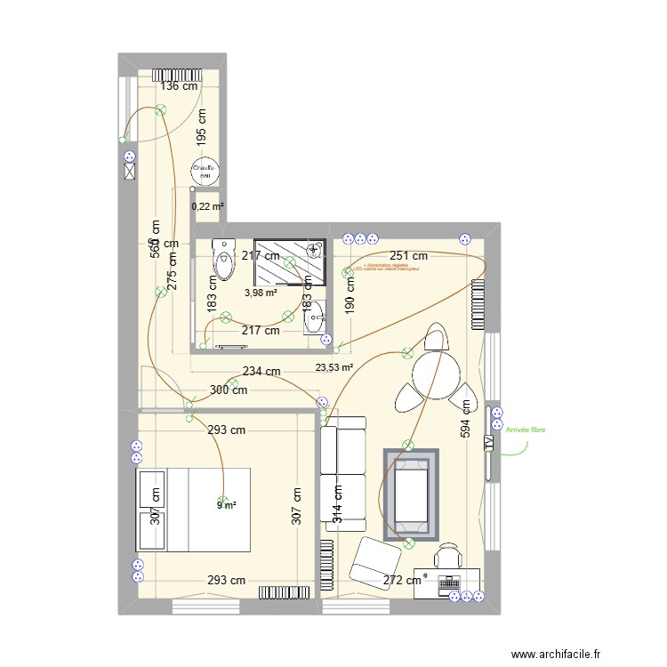 CHARLES_III_EXISTANT. Plan de 4 pièces et 37 m2