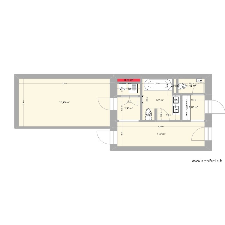 55 LEM. Plan de 9 pièces et 36 m2