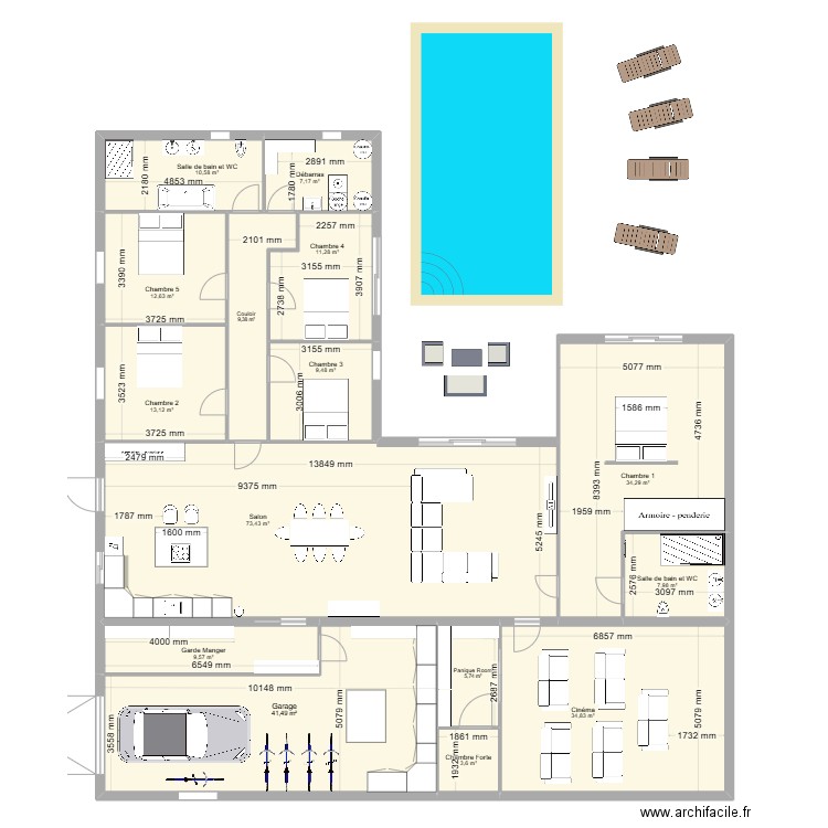 Maison toto et nam's. Plan de 15 pièces et 285 m2