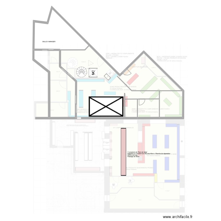 Plan appartement avec vue pharmacie entière. Plan de 4 pièces et 159 m2
