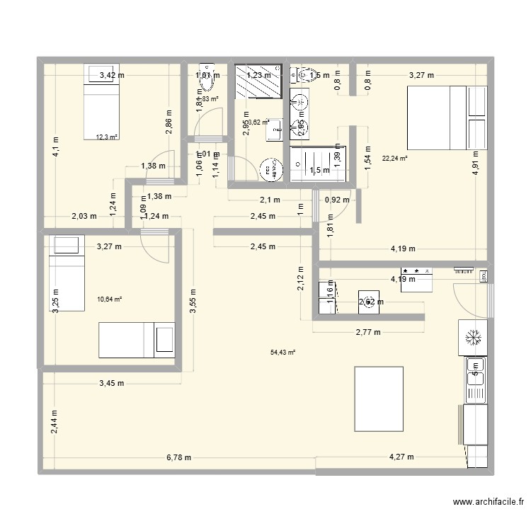 Maison Chateauboeuf Après. Plan de 6 pièces et 105 m2