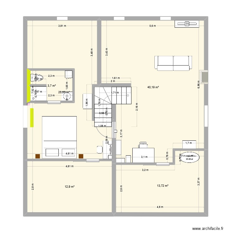 Etage maison. Plan de 4 pièces et 97 m2