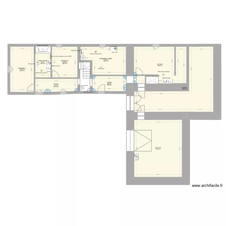 r+1 maison bleu plomberie. Plan de 