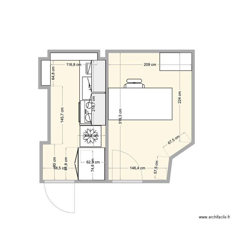 CUISINE + BUREAU LALO. Plan de 3 pièces et 11 m2