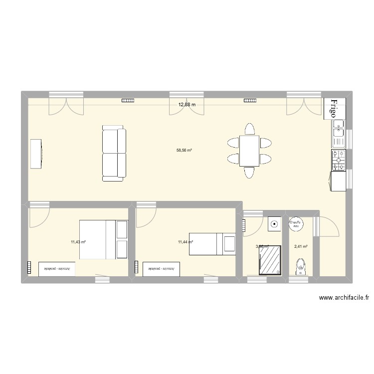 Esprit loft. Plan de 5 pièces et 88 m2