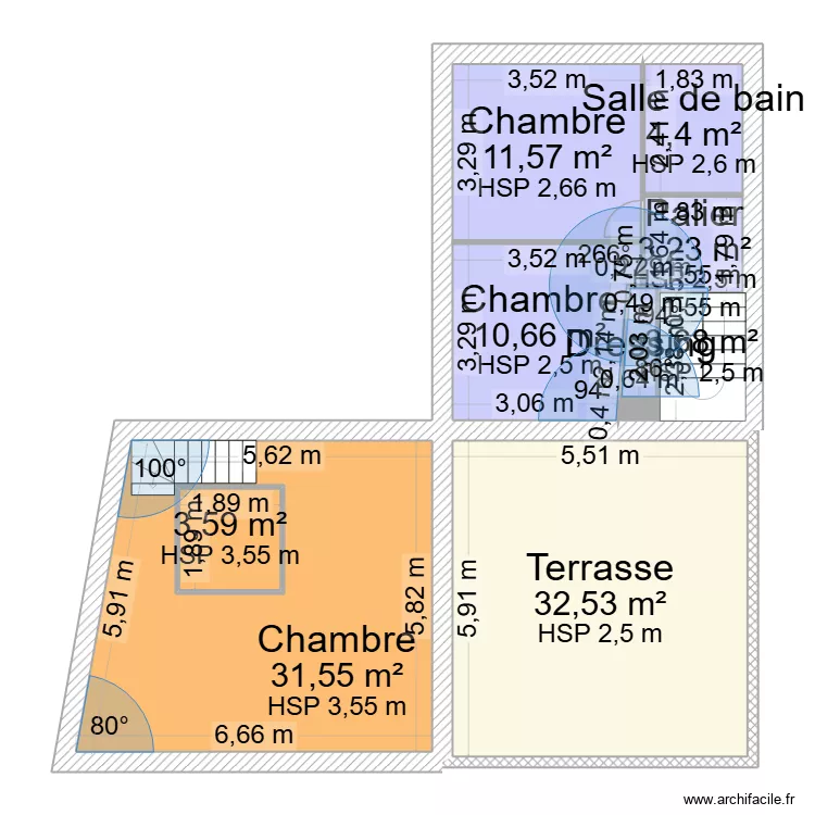 Etage1. Plan de 10  et 107 m²