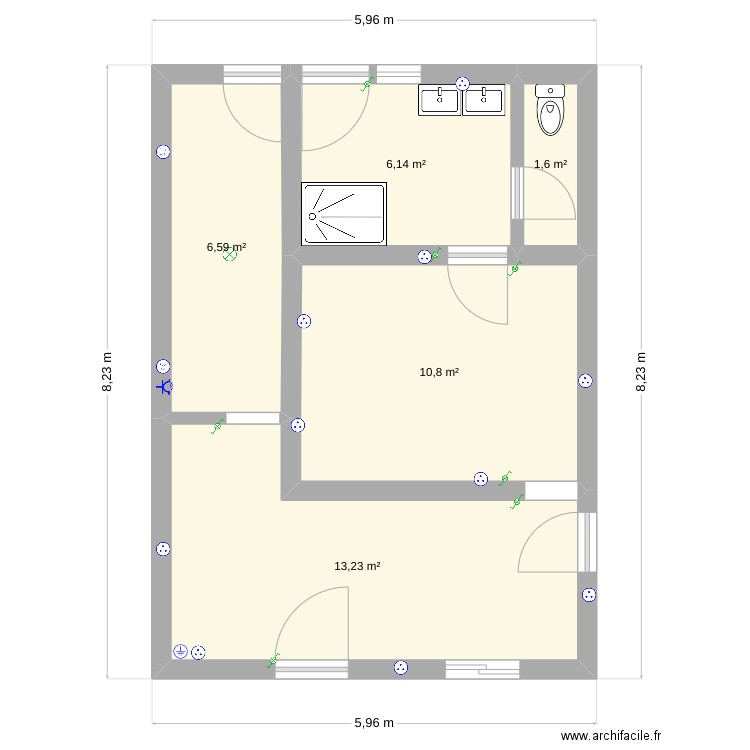 maison bas. Plan de 5 pièces et 38 m2