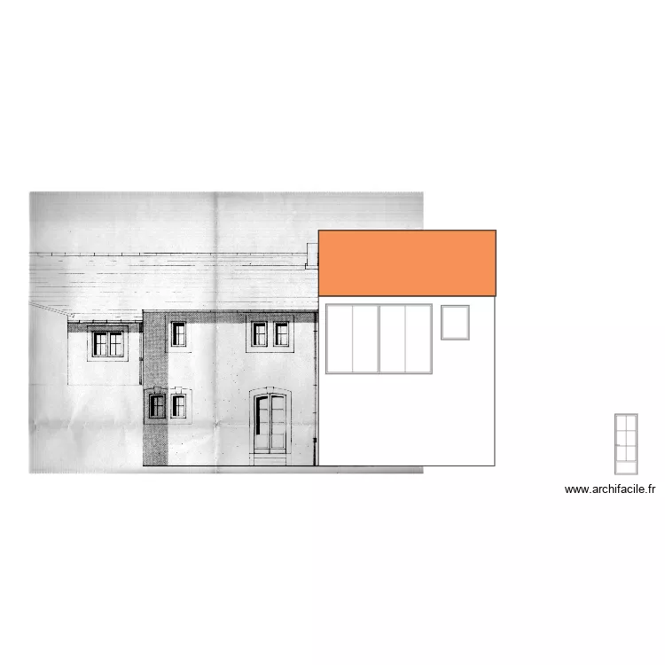 Fa&ccedil;ade nord avec existant. Plan de 