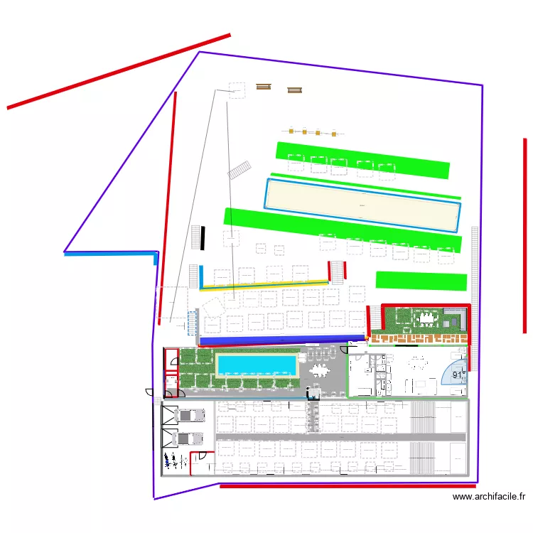 15m petite terrasse-ventilation -entree petite serre +hydroponie +piscine interieure. Plan de 