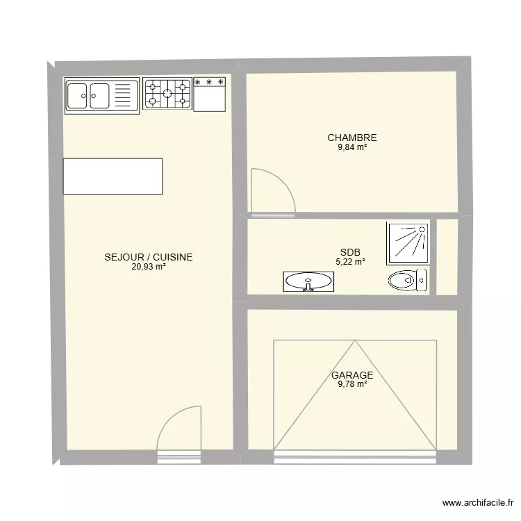 APPARTEMENT RDC. Plan de 4 Pièces et 46 m²