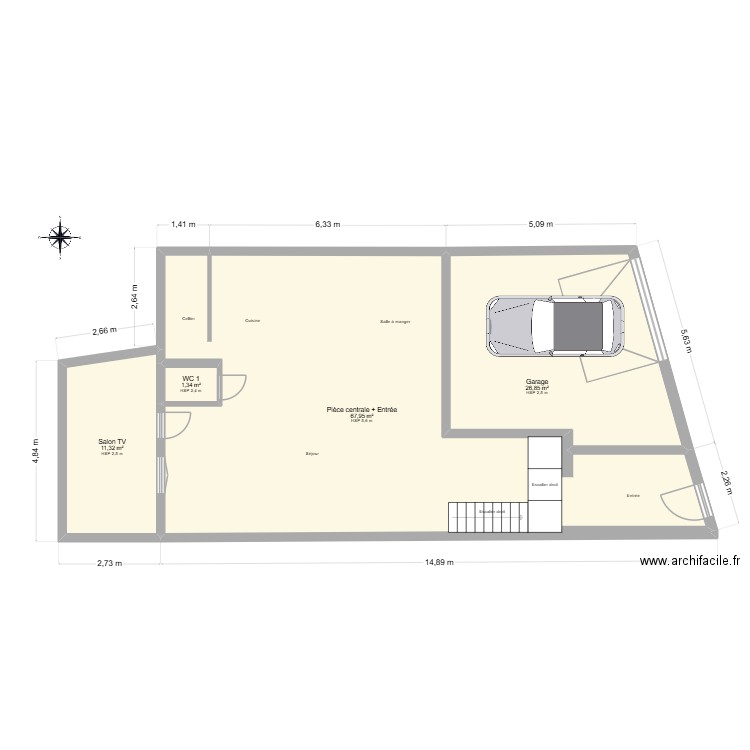 rdch 1 final. Plan de 4 pièces et 107 m2