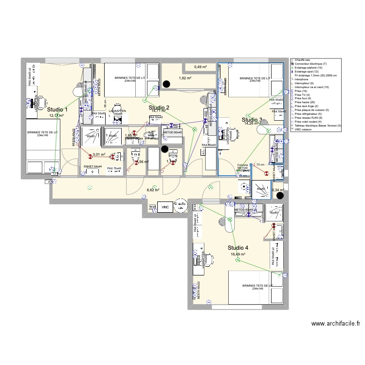 AL RICHELIEU 4WC VF2. Plan de 12 pièces et 77 m2