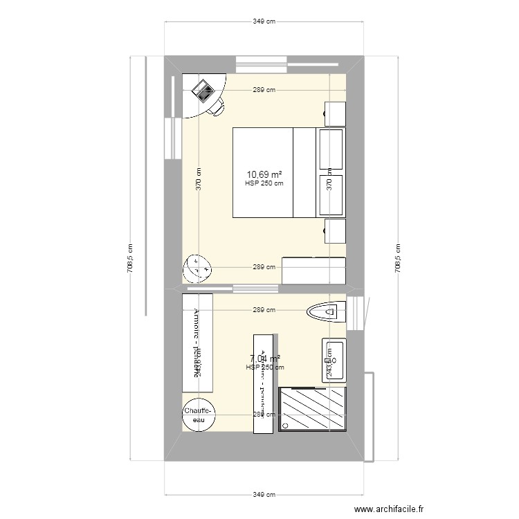 garage bis 2. Plan de 2 pièces et 18 m2