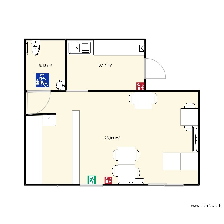 Bosphore kebab. Plan de 3 pièces et 34 m2