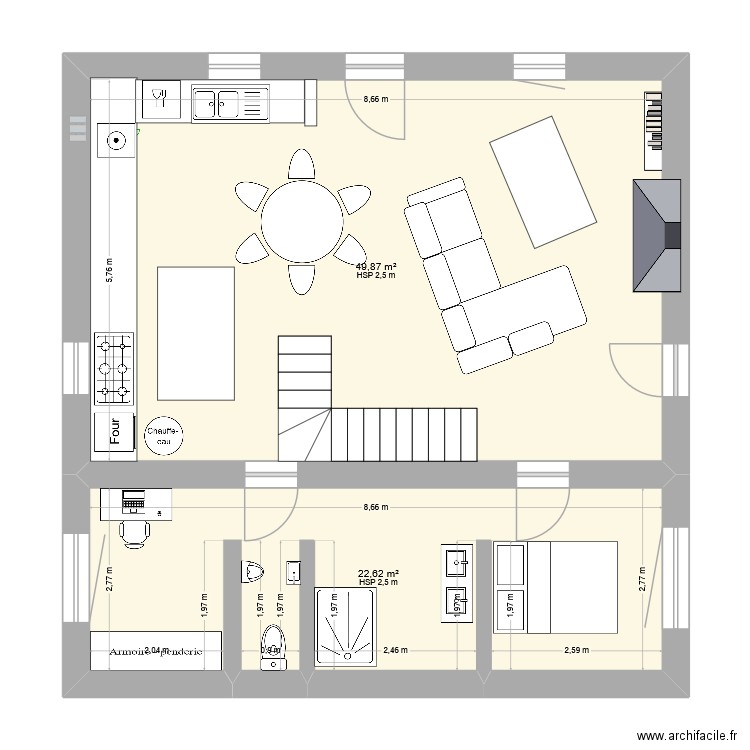 loic. Plan de 2 pièces et 72 m2