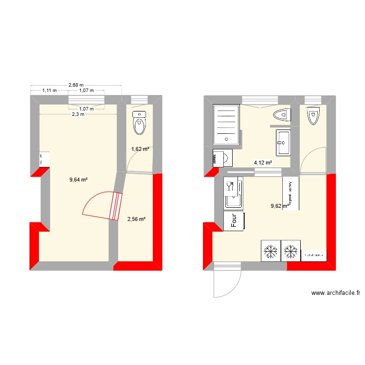 Buanderie. Plan de 5 pièces et 28 m2