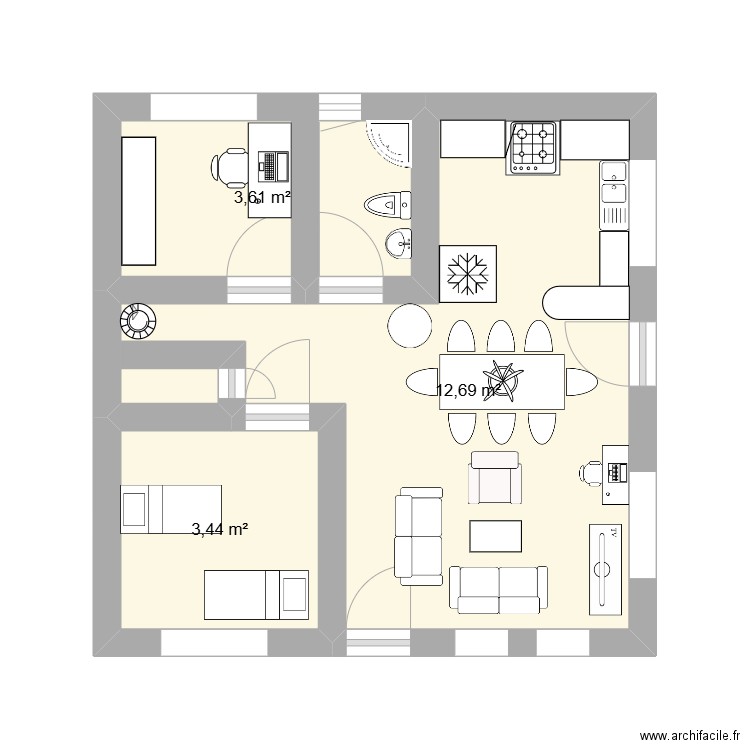 casa. Plan de 3 pièces et 20 m2