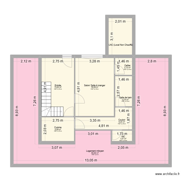 FAVARIN RDC. Plan de 9 pièces et 116 m2