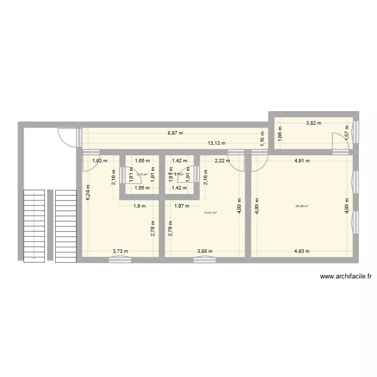 DEMI NIVEAU 2. Plan de 5  et 75 m²