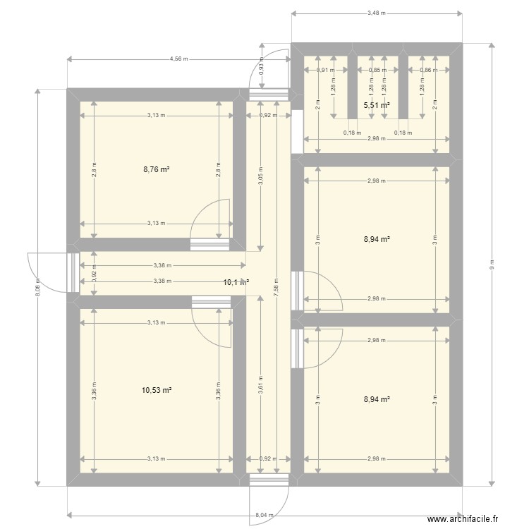 plan 2. Plan de 6 pièces et 53 m2