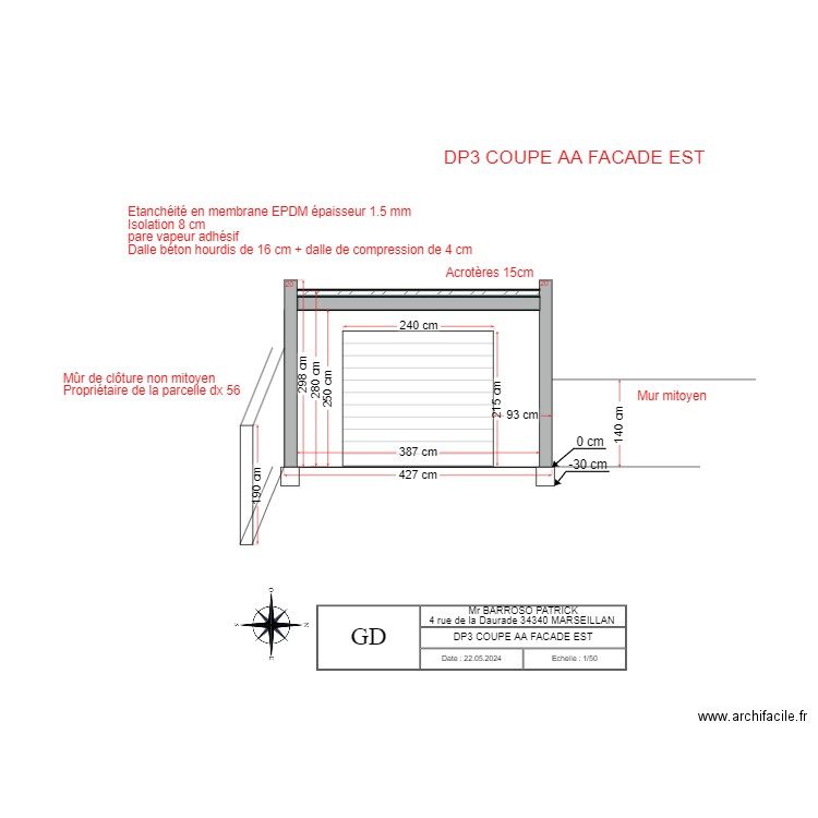 DP3 COUPE AA FACADE . Plan de 0 pièce et 0 m2