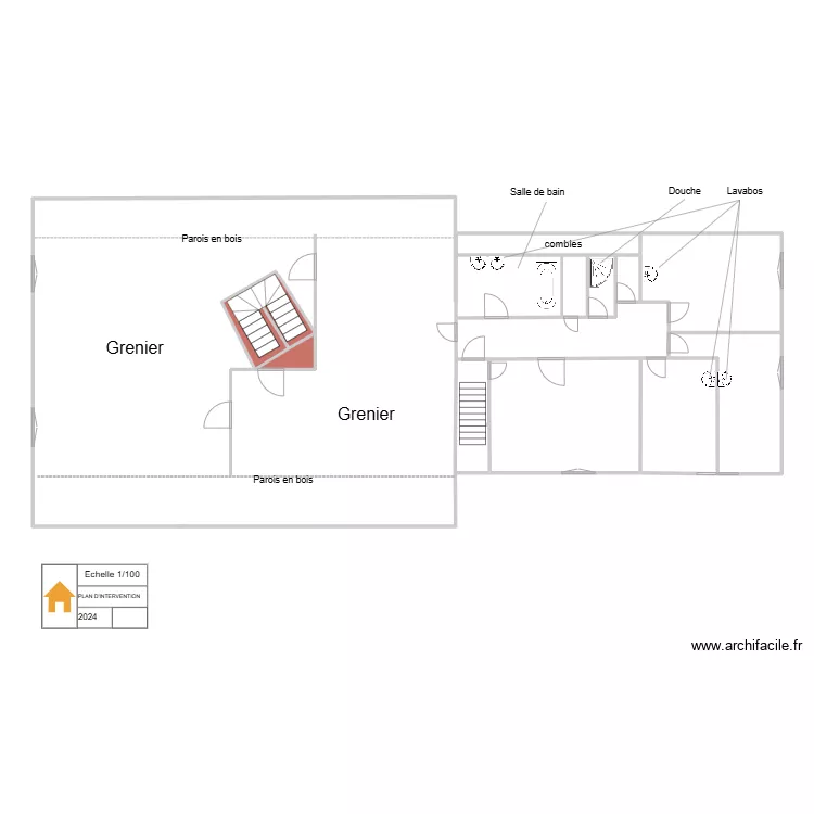 Etage +1 sanitaires. Plan de Etage +1 sanitaires. Plan de