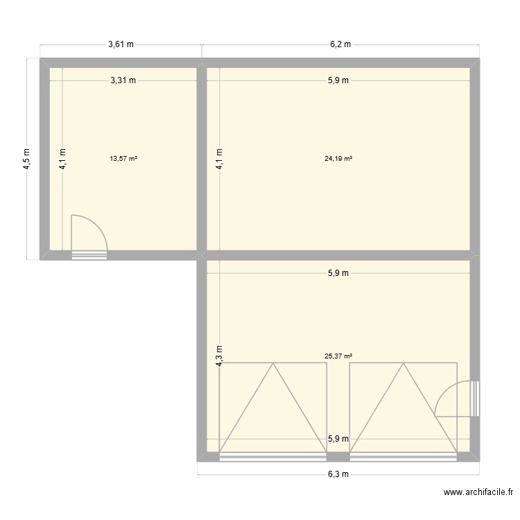 garage v3. Plan de 3 pièces et 63 m2