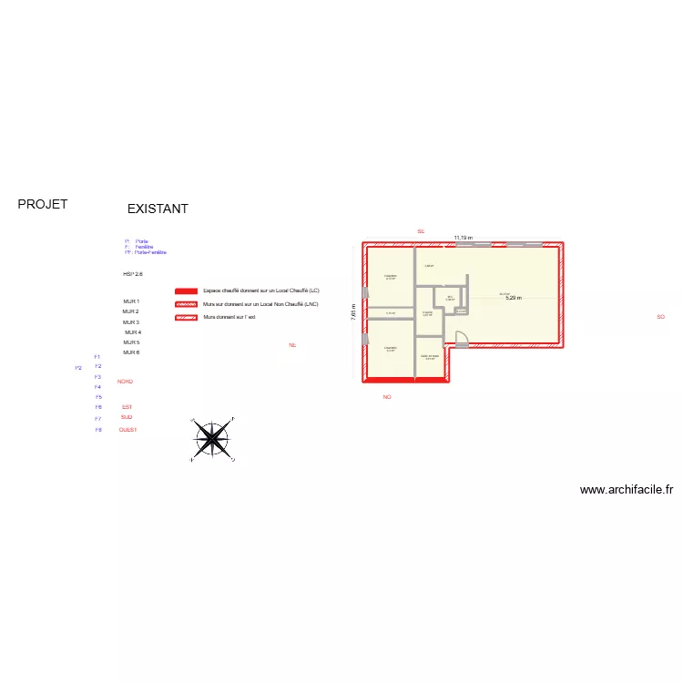 LENFANT Pr&eacute;ca_ Existant CapRenov. Plan de 9 pièces et 70 m²