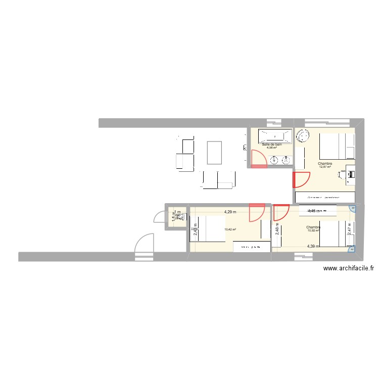 Maison Rectangle. Plan de 5 pièces et 40 m2