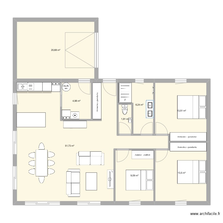 Maman. Plan de 8 pièces et 122 m2
