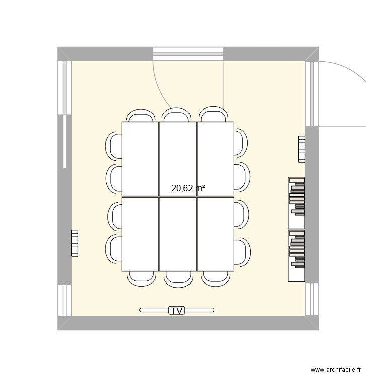 Biblio. Plan de 1 pièce et 21 m2
