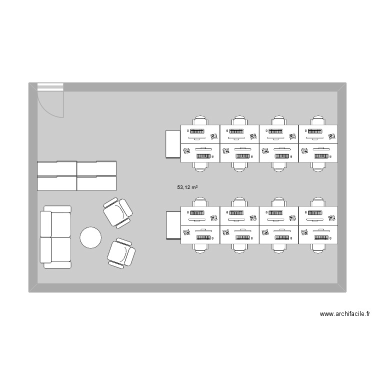 BUREAU. Plan de 1 pièce et 53 m2