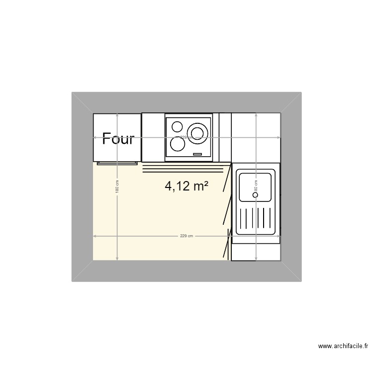 cuisine cindy Meyran. Plan de 1 pièce et 4 m2