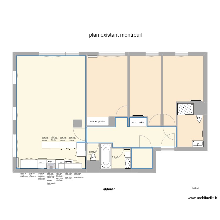 plan existant appartement montreuil. Plan de 11 pièces et 91 m2