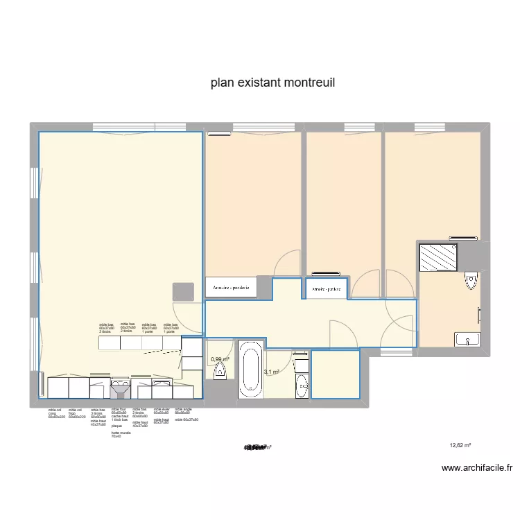 plan existant appartement montreuil. Plan de 