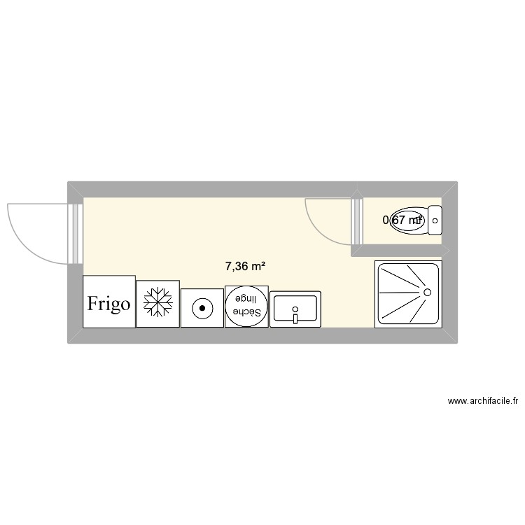 Laverie Saint Loup. Plan de 2 pièces et 8 m2