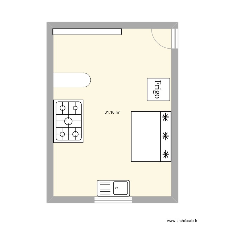 cuisine douala. Plan de 1 pièce et 31 m2