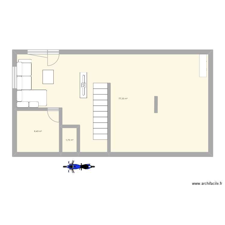 rdc. Plan de 3 pièces et 88 m2