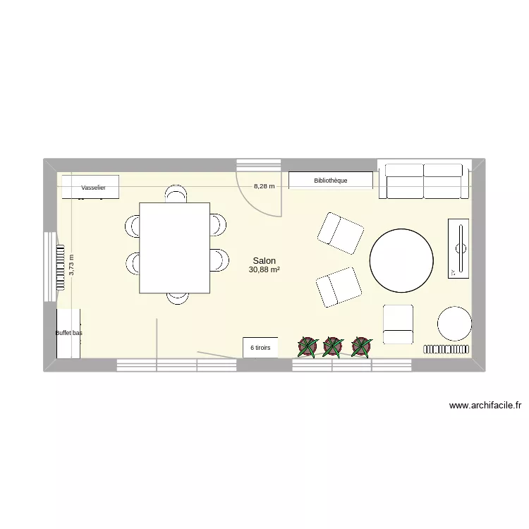 Séjour (salon au nord). Plan de 1 et 31 m² Séjour (salon au nord). Plan de 1 et 31 m²