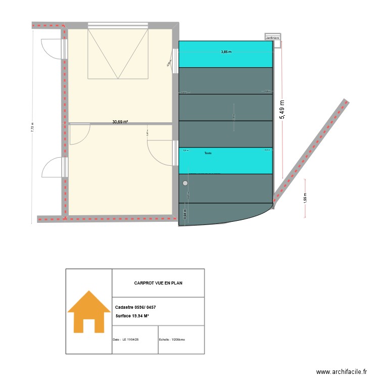 Preau. Plan de 1 pièce et 31 m2