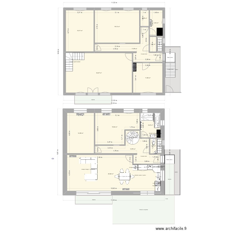 8r8-2. Plan de 16 pièces et 192 m2