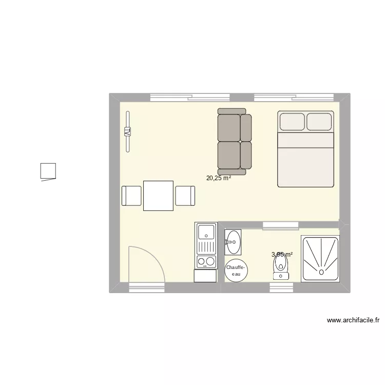 studio3. Plan de 2  et 24 m²